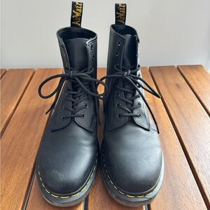 Dr. Martens Black Ankle Boots with Yellow Stitching Woman’s size 11